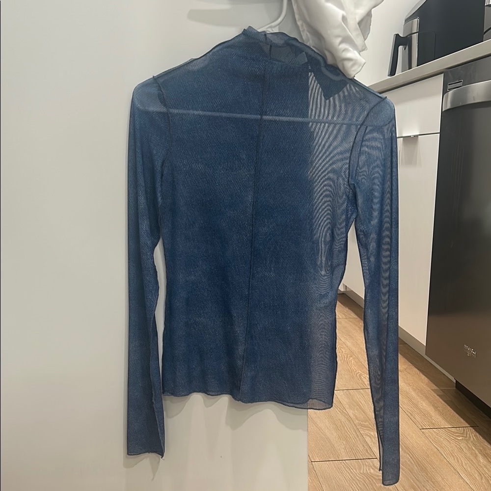 Zara Blue Fitted Blouse with Long Sleeves